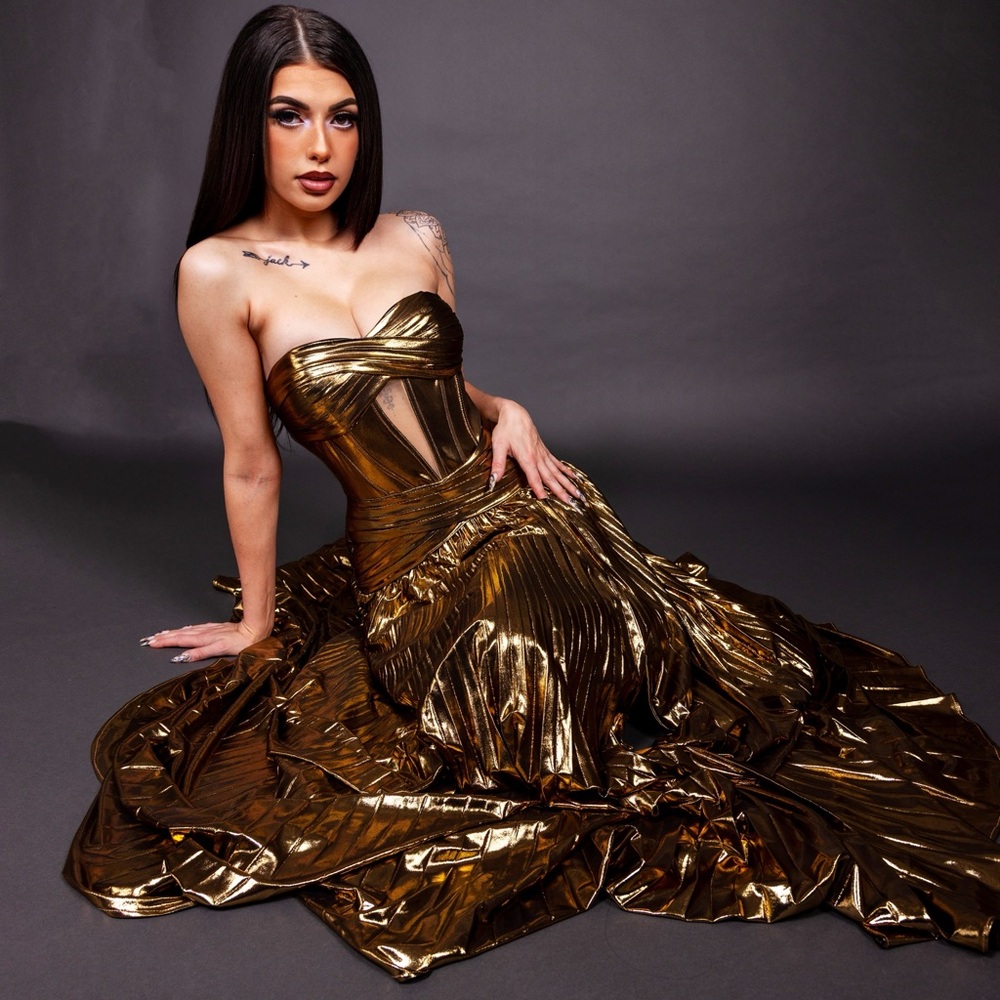 Elegant Gold Strapless Evening Gown